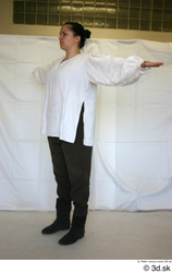Whole Body Woman T poses White Historical Shirt Costume photo references